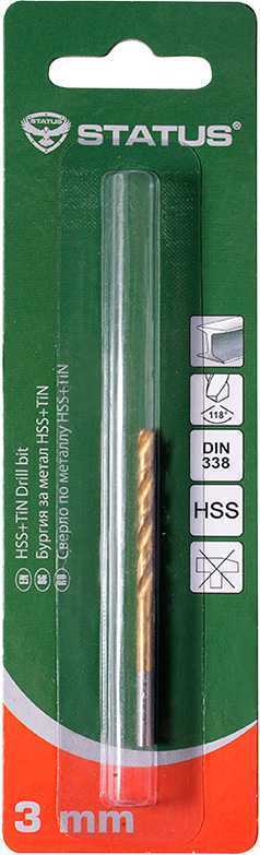 Status Сверло по металлу HSS+TIN, 3 мм. 02910301 Сверла по металлу HSS фото, изображение