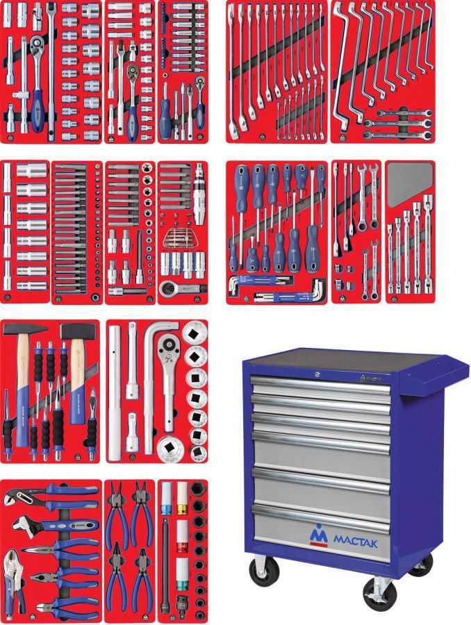 Набор инструментов "ЭКСПЕРТ" в синей тележке, 323 предмета МАСТАК 52-06323B Готовые решения в тележках МАСТАК фото, изображение